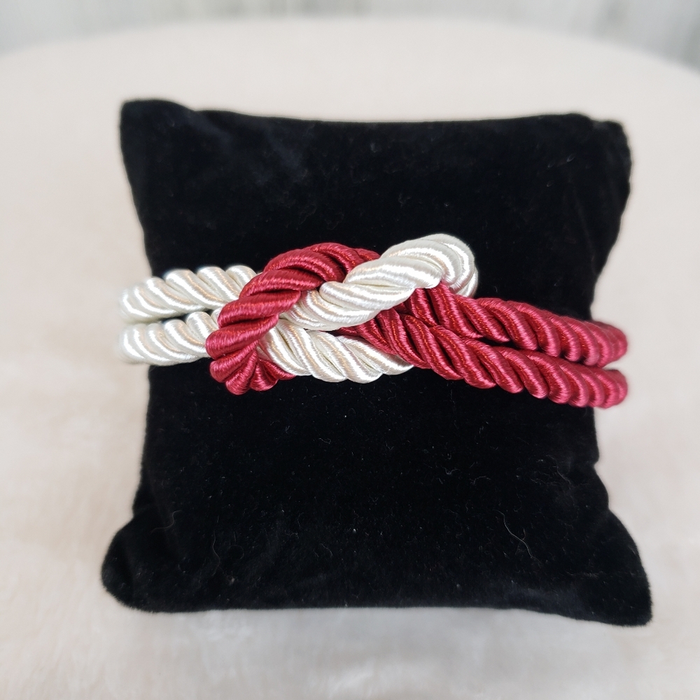 Elegant Red and White Twisted Rope Bracelet
